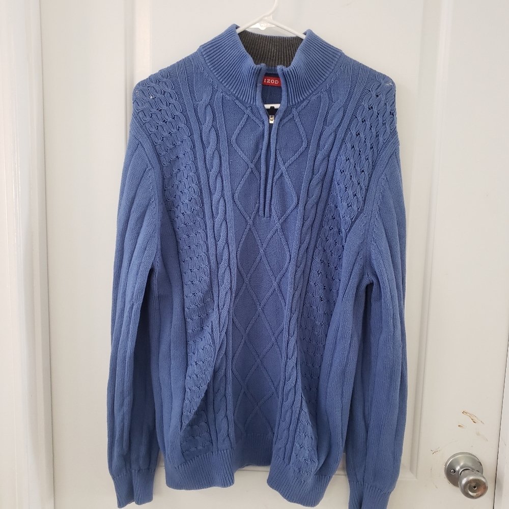 Izod half zip blue knit sweater size Large
